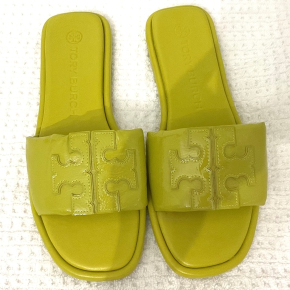 Tory Burch double -T leather sport slide sandals in lime color Size 9M - Picture 6 of 16